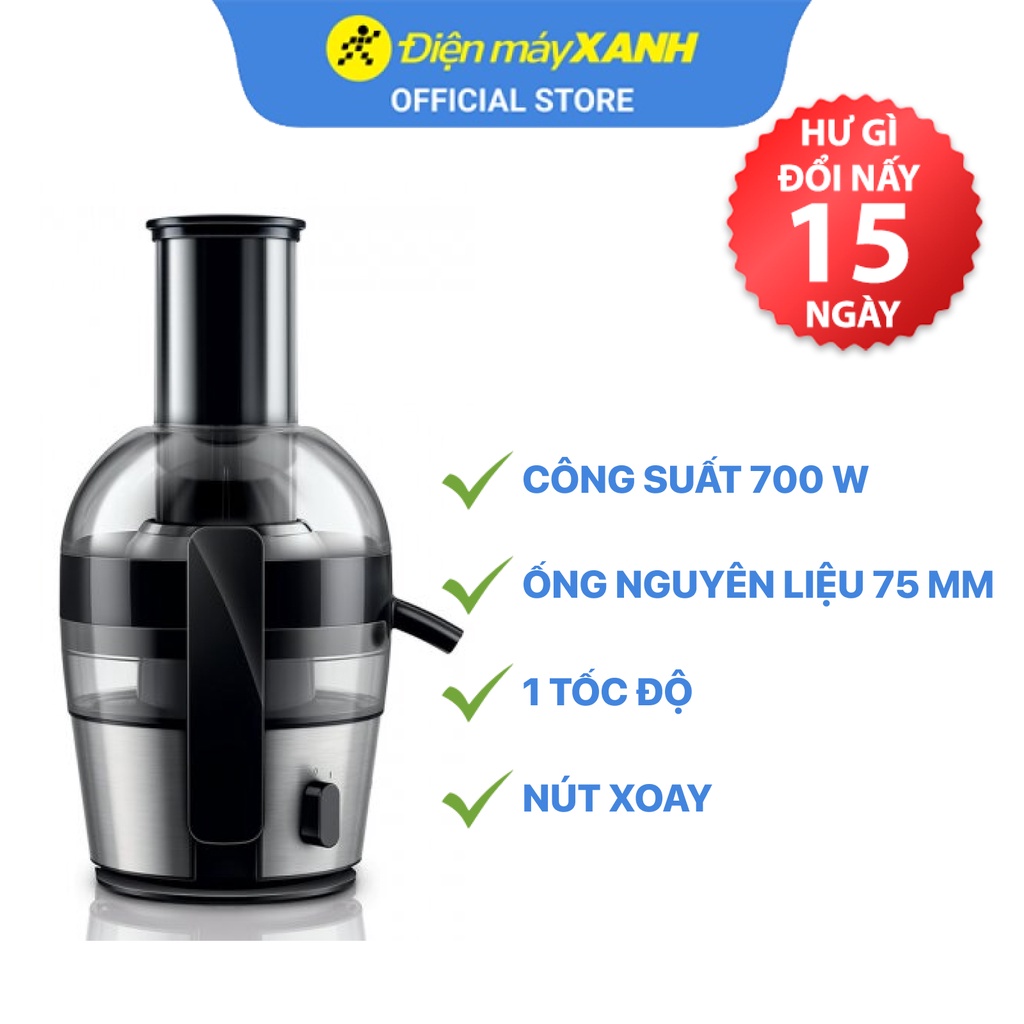 [Mã ELMALL1TR giảm 5% đơn 3TR] Máy ép trái cây Philips HR1863 700 W - Chính hãng BH 24 tháng - Ống nguyên liệu 75 mm