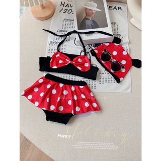 Bikini chấm bi đỏ kèm mũ bé gái