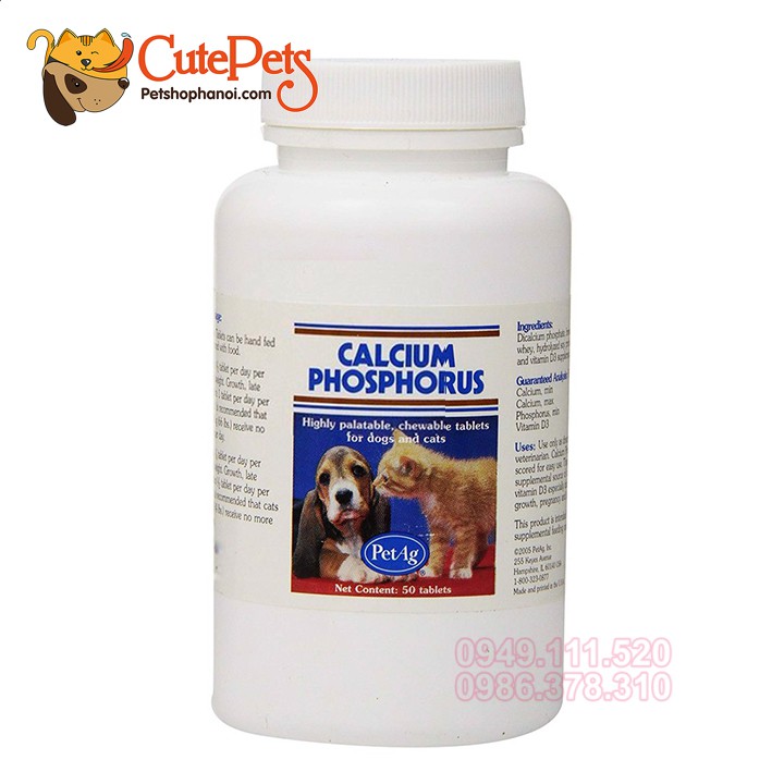 Viên Canxi Mỹ PetAg Calcium Phosphorus Dành cho Thú cưng Hộp 50 Viên - CutePets
