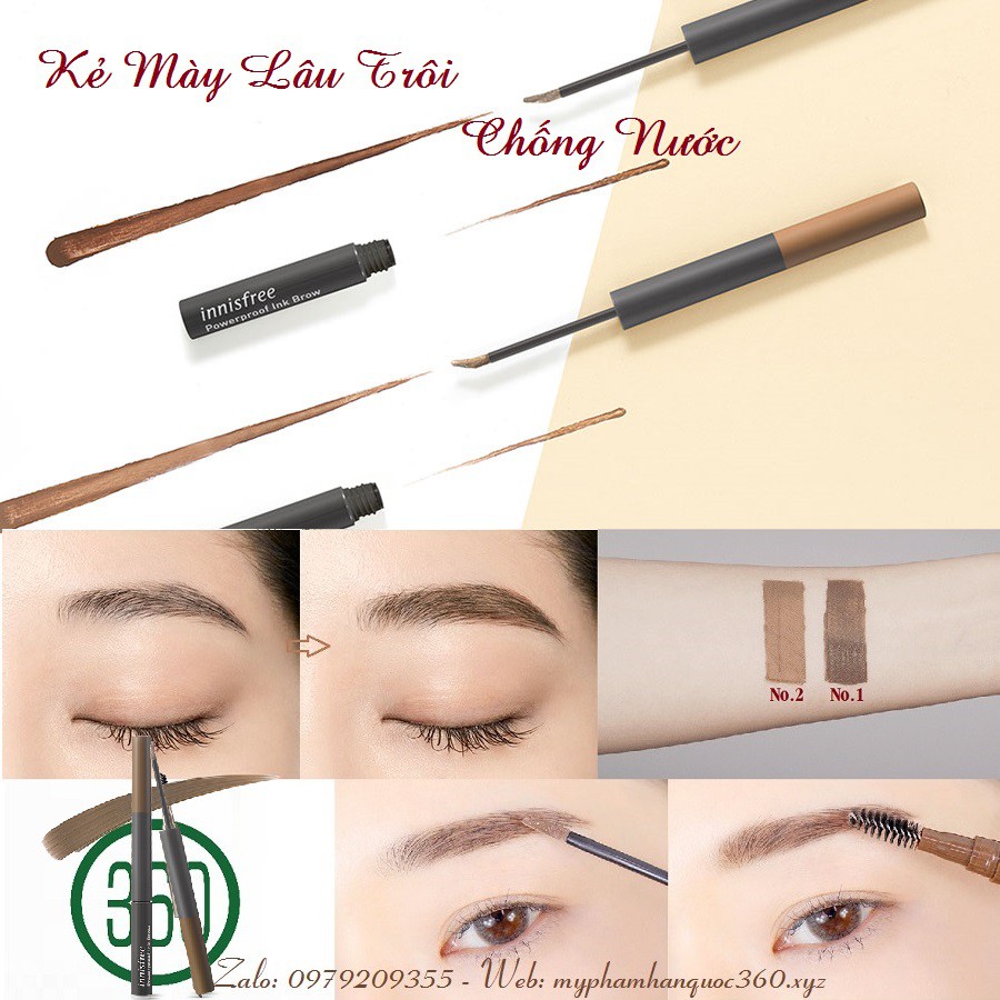 [mẫu mới] Kẻ Lông Mày 2 Đầu Chống Thấm Nước, Lâu Trôi Innisfree Power Proof Ink Brow 2.5g