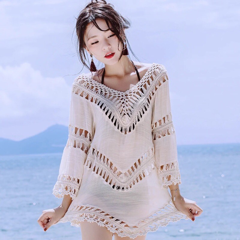 váy đũi mặc đi biển - váy đũi pha ren sexy