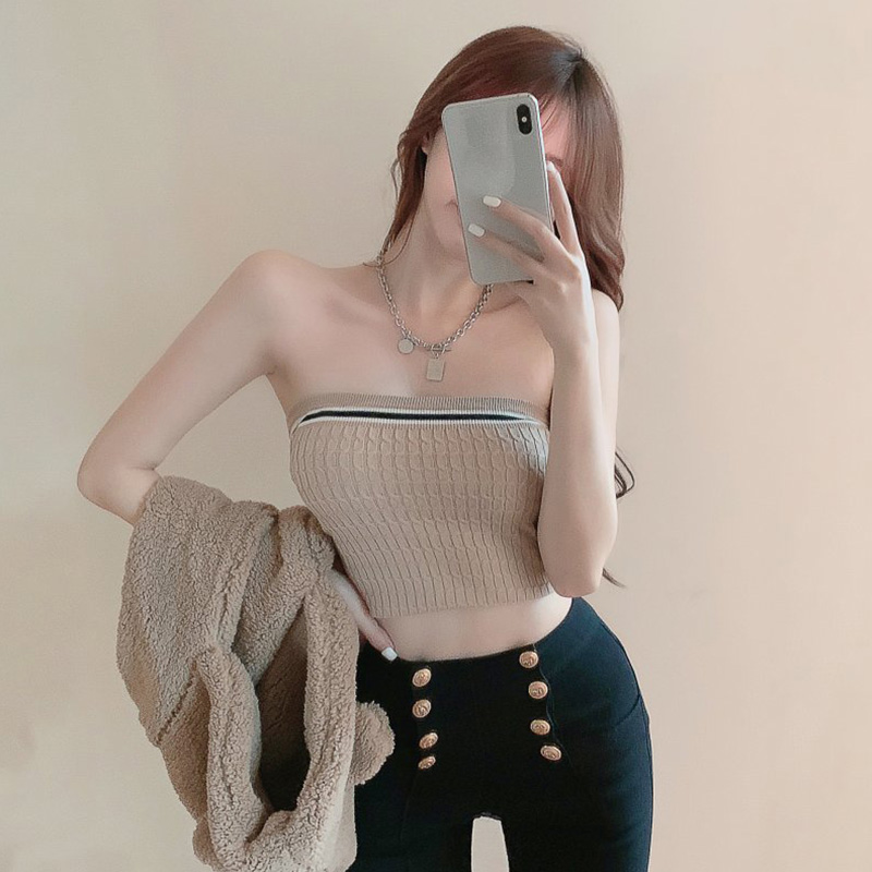 Áo Croptop Dệt Kim Hở Vai Phối Đường Kẻ Sọc Màu Tương Phản Thời Trang | BigBuy360 - bigbuy360.vn