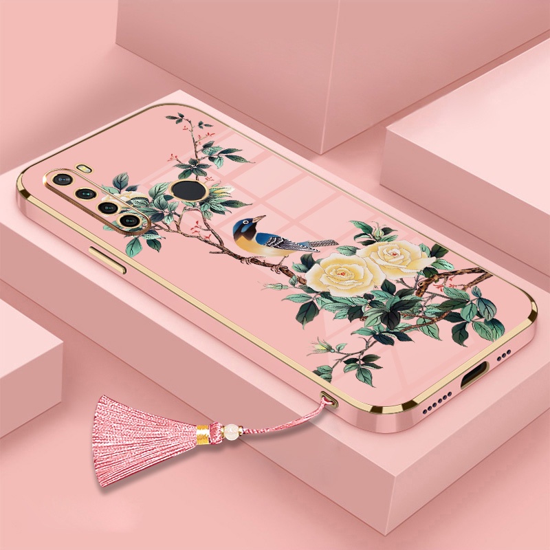 Ốp Điện Thoại Silicon Mềm Mạ Điện Họa Tiết Hoa Và Chim Có Dây Đeo Cho Realme 5 5i 6i 7i c3 5 pro