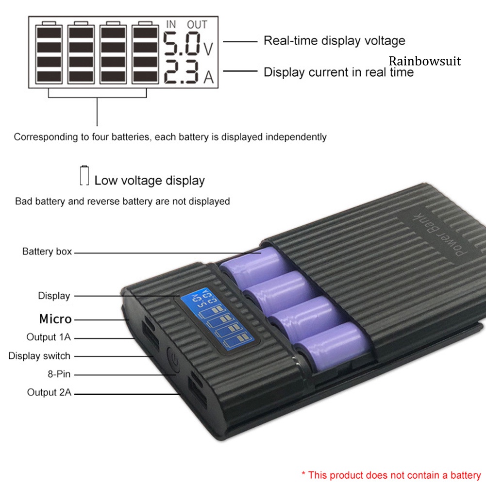 Hộp Pin Dự Phòng Tự Lắp Ráp Sức Chứa 4 Pin 18650 Có Màn Hình LCD Tiện Dụng