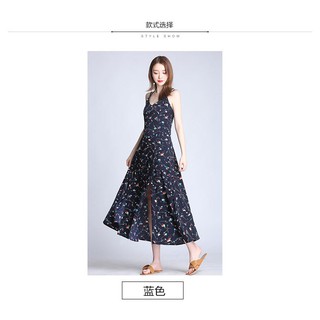 Đầm maxi hoa hai dây xẻ bên