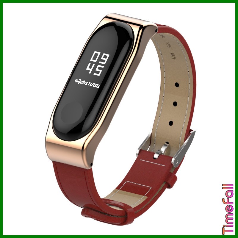 Dây đeo da bò CLASSIC Miband 4, MIBAND 3 chính hãng MIJOBS, dây đeo thay thế mi band 4, MI BAND 3 da bò viền vuônG