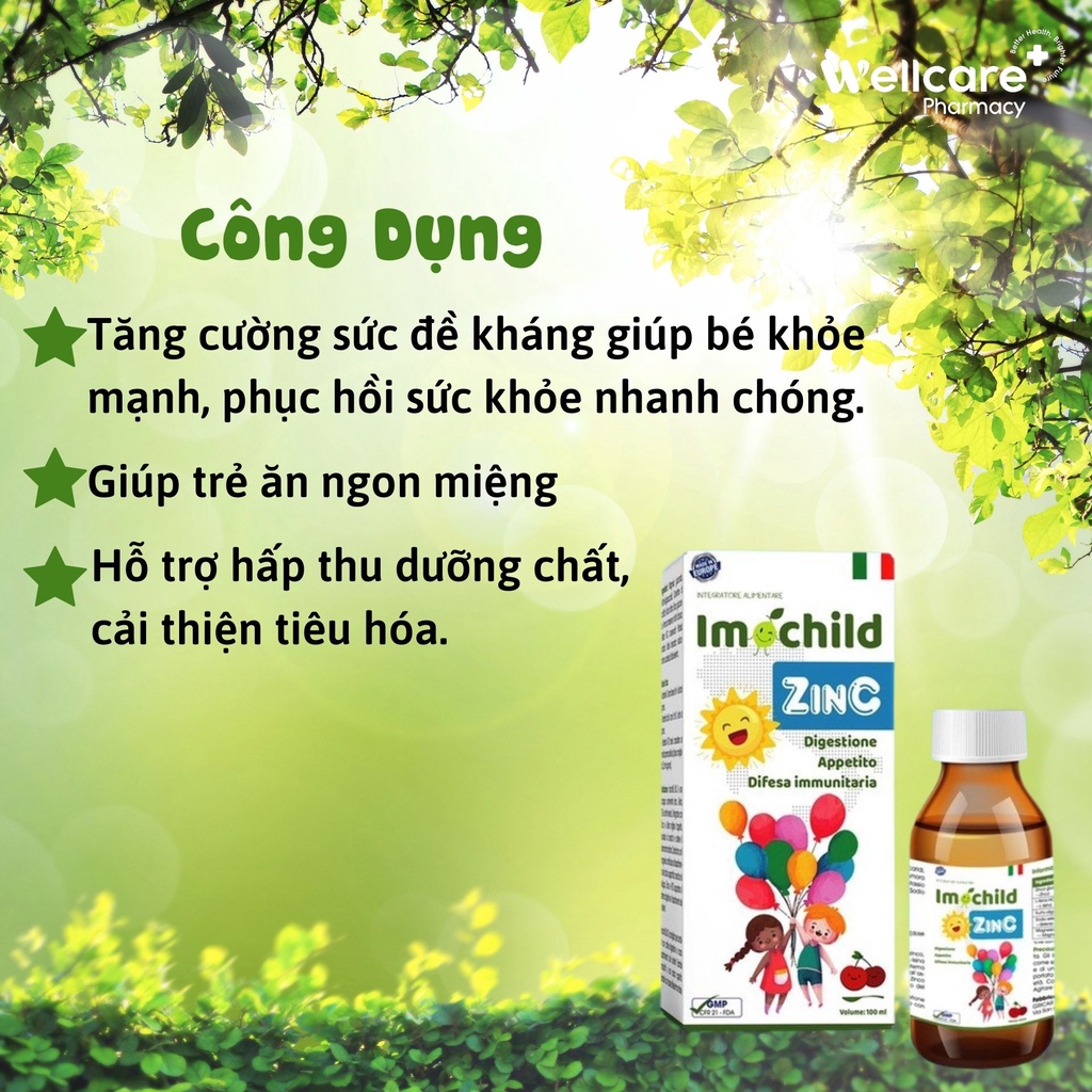 Siro Imochild ZinC - lọ 100ml hỗ trợ tiêu hóa khỏe, đề kháng tốt cho bé
