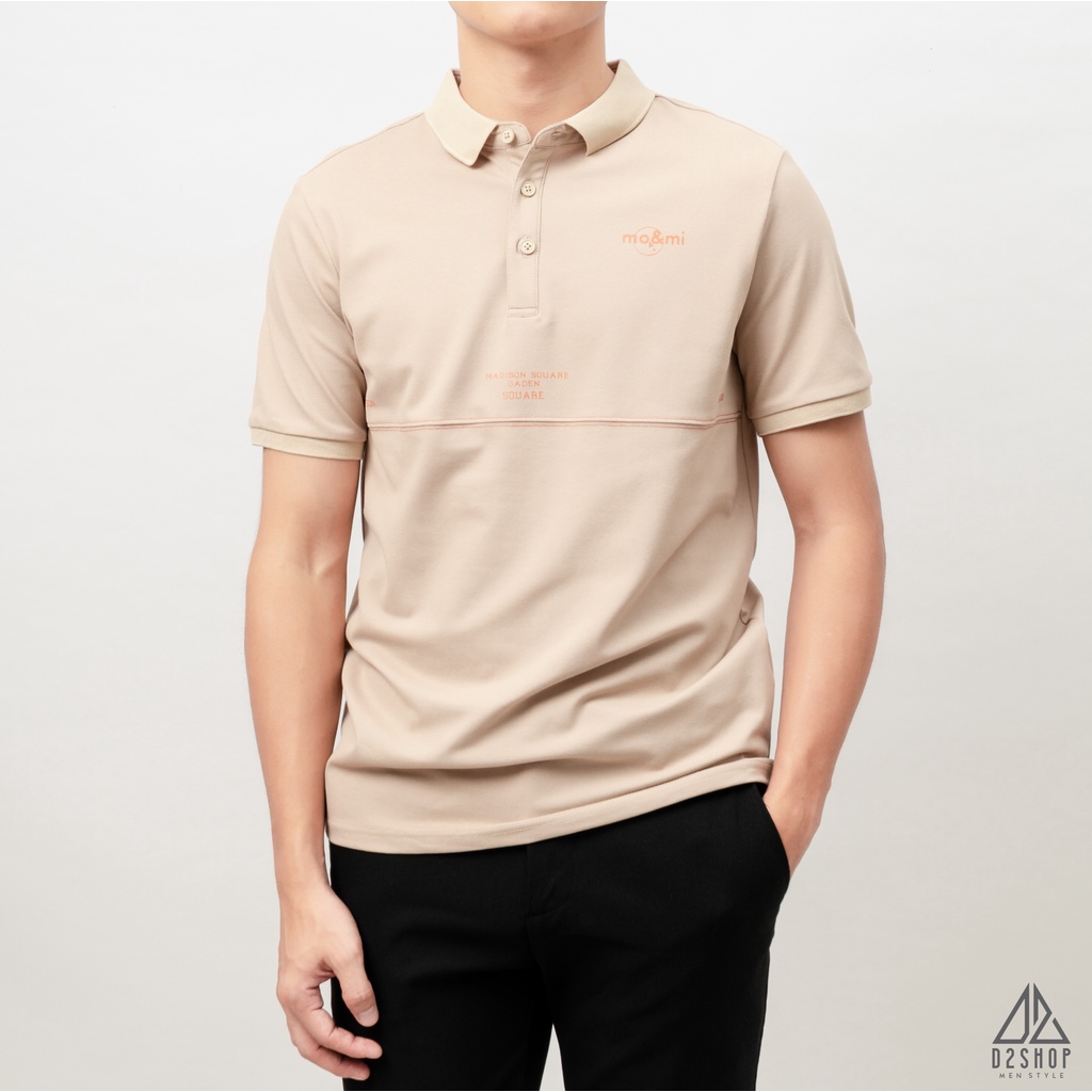 Áo thun polo nam D2shop, áo polo nam viền ngực phối chỉ đỏ mo&mi, màu be