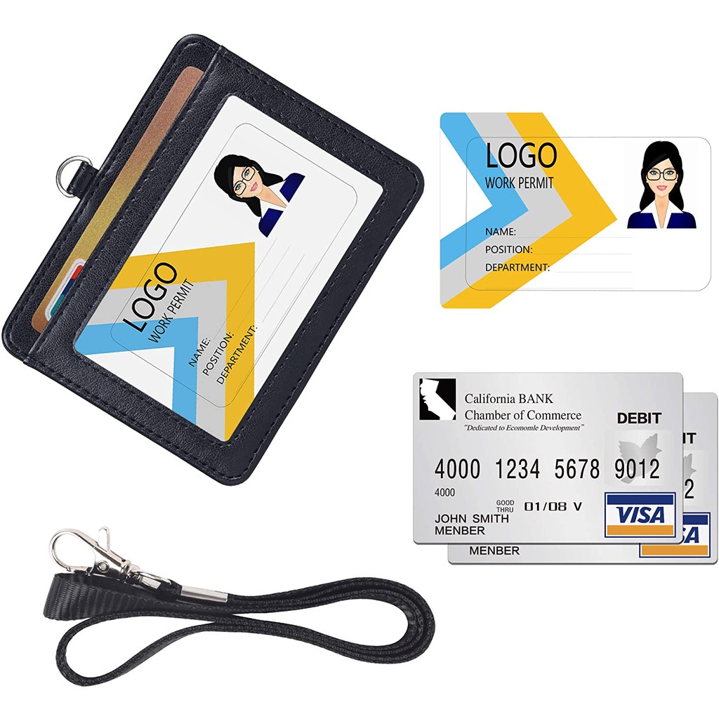 1 Dây Đeo Thẻ ID Bằng Da PU Có Thể Tháo Rời