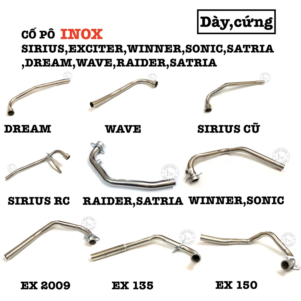 cổ pô xe máy sirius,wave,exciter,winner,sonic,raider,satria,dream inox thanh khang