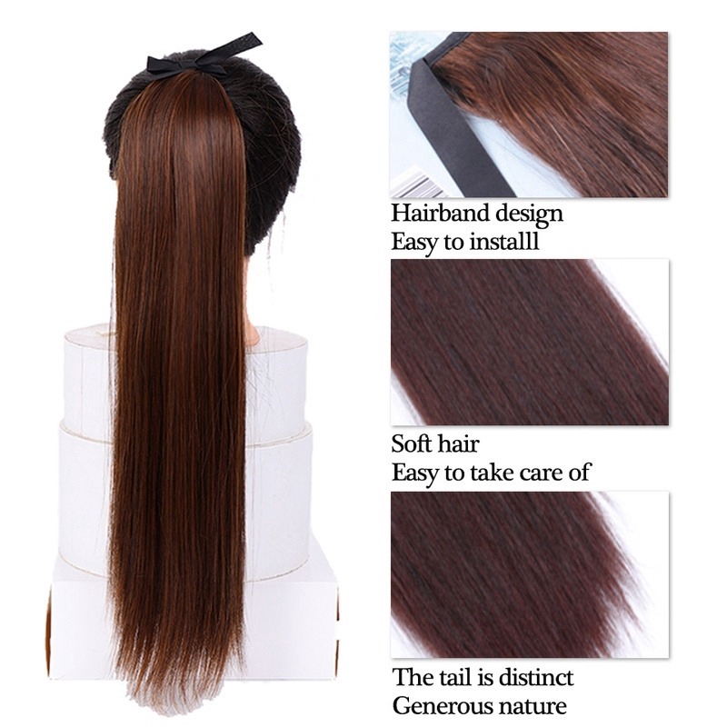 Tóc giả đuôi ngựa thẳng dài 4 màu sắc tùy chọn thời trang