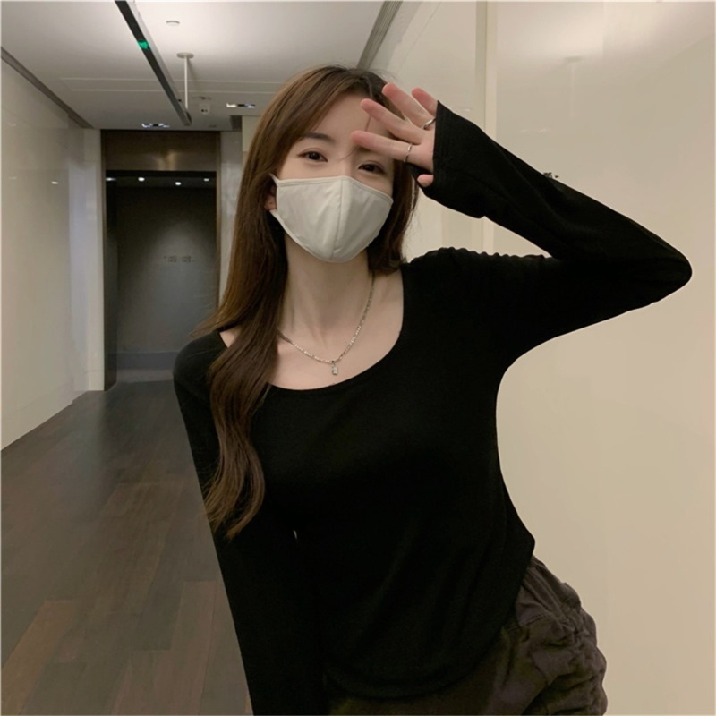 Áo Thun Tay Dài Cổ Tròn Màu Sắc Đơn Giản Cho Nữ