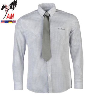 [Sale] Áo Sơ Mi Nam Dài Tay Pierre Cardin Long Sleeve Shirt Mens With Giorgio Tie Cao Cấp (White Caro - UK )