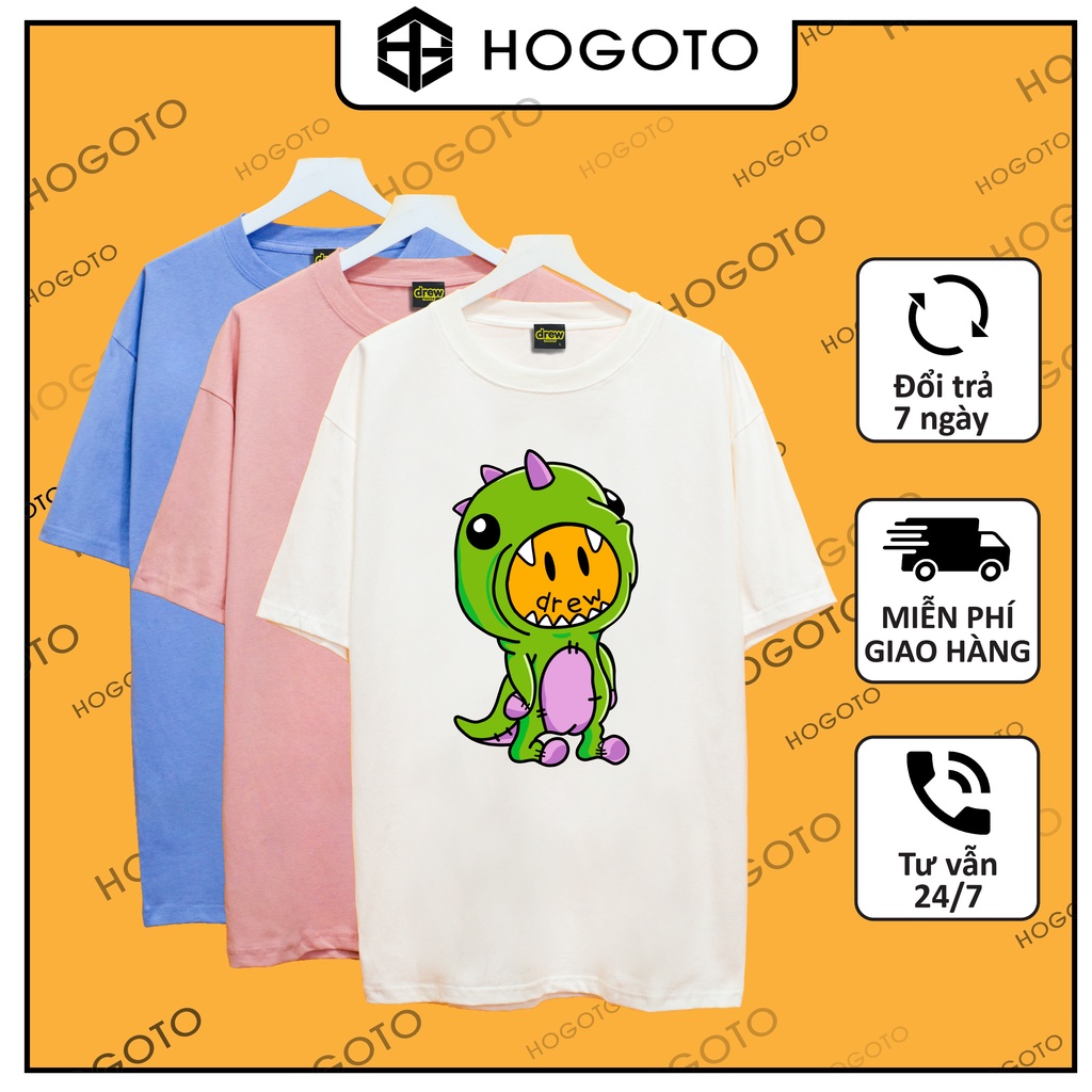 Áo thun tay lỡ DREW house khủng long Hogoto shop , Áo phông cotton unisex nam nữ form rộng oversize