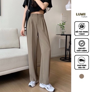 Quần ống suông nữ lưng chun cạp cao Ulzzang - Lumii