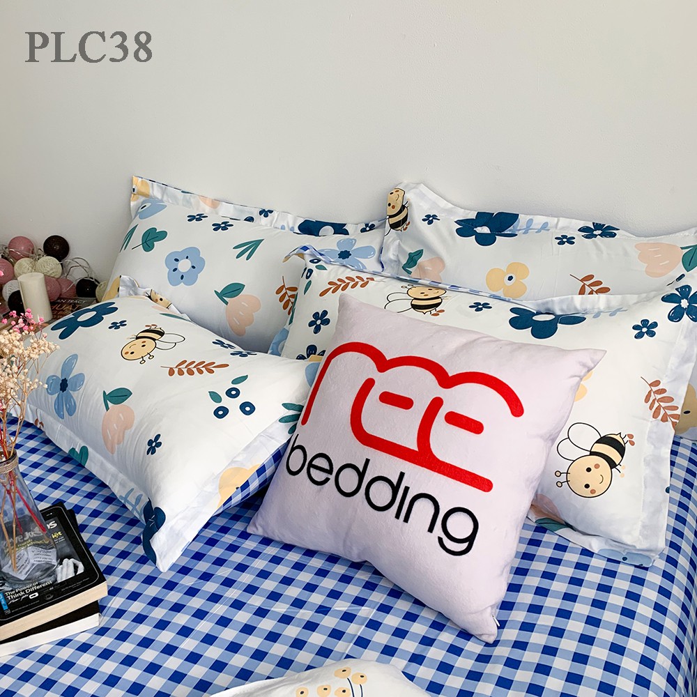 Bộ chăn ga gối poly cotton REE Bedding đủ size giường nệm hoa xanh dương PLC38