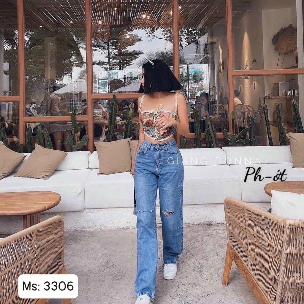 QUẦN JEAN BAGGY RÁCH 2 ĐƯỜNG NGANG ỐNG RỘNG TÔN DÁNG DÀNH CHO NỮ