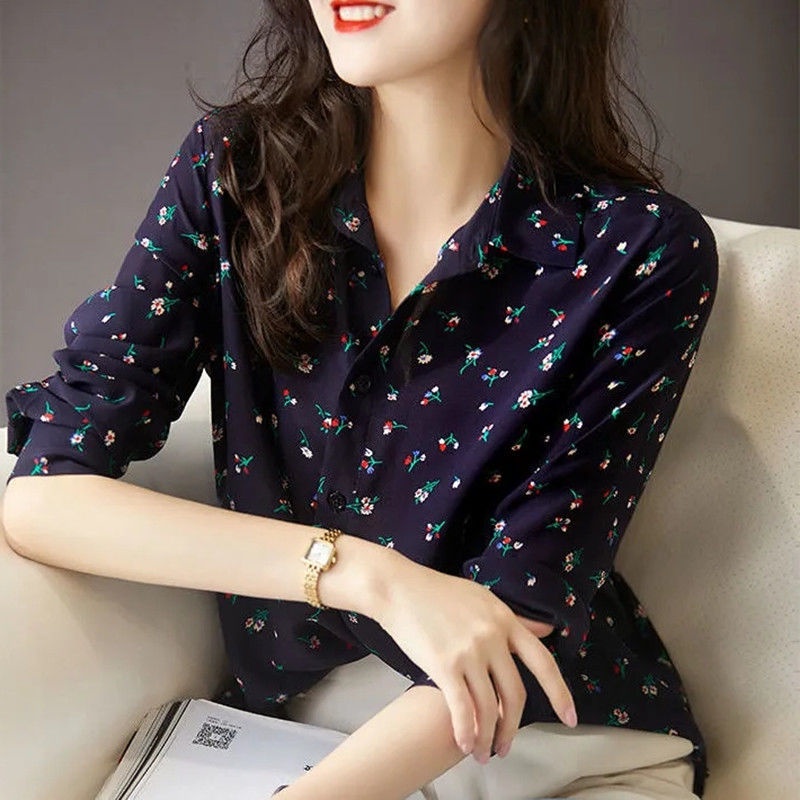 Áo Sơ Mi Tay Dài Họa Tiết Hoa Phong Cách Hàn Quốc Thời Trang Cho Nữ