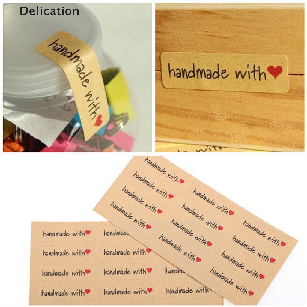 Set 120 nhãn dán giấy kraft in chữ handmade trang trí đồ thủ công