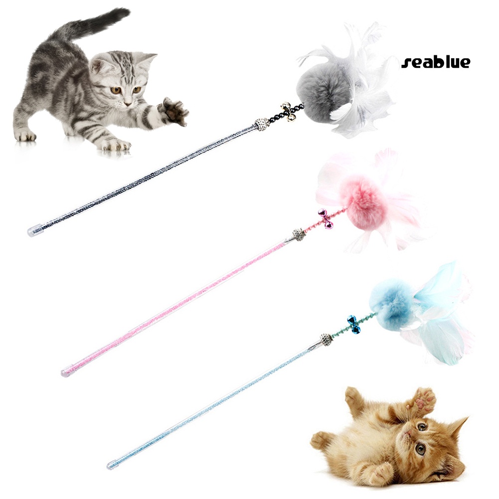 【cat】Pet Cat Kitten Teaser Beads Bell Plush Ball Feather Playing Stick Wand Chew Toy