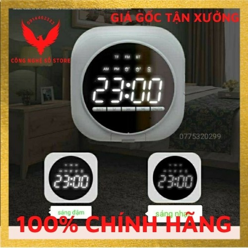 (Hàng có sẵn) Loa Bluetooth Đài FM Tích Hợp Đồng Hồ Báo Đài FM Màn Hình Tráng Gương hót 2020