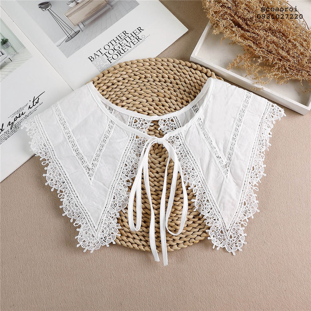 Cổ áo ren tháo rời phối cùng trang phục không cổ phong cách tiểu thư - Mã CT36