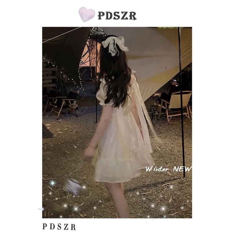 Đầm Công Chúa Tay Phồng Phối Ren Đính Nơ Ngọt Ngào Cho Nữ Sinh