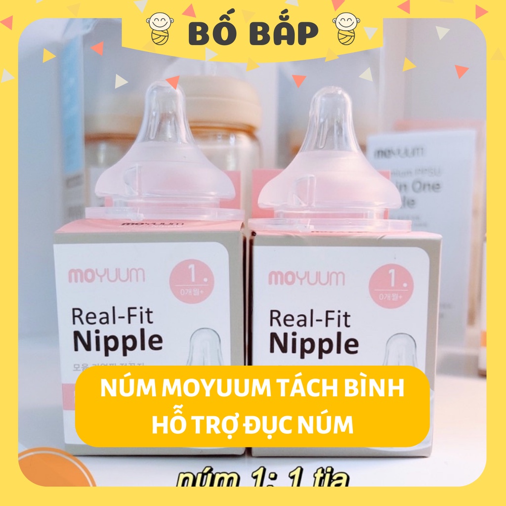 Núm Ti Moyuum ⚡TÁCH BÌNH⚡ Hỗ Trợ Đục Thêm Lỗ, Tiết Kiệm Chi Phí Cho Mẹ, Núm Ty Siêu Mềm Giúp Trẻ Dễ Dàng Hợp Tác