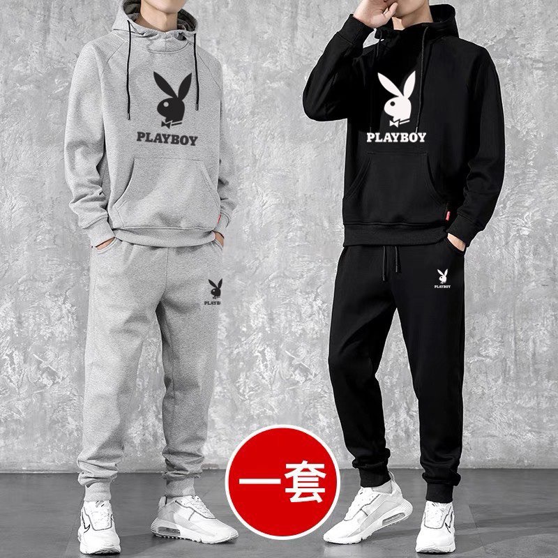 Đồ Bộ Nam Thể Thao Cao Cấp Thu Đông  PLAYBOY MÀU ĐEN - Set Đồ Bộ Nam Mặc Nhà Chất Nỉ Có Mũ Dài Tay