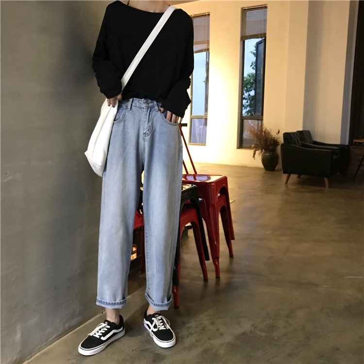 Quần jean lưng cao ống rộng phong cách Hàn Quốc dành cho nữ | BigBuy360 - bigbuy360.vn