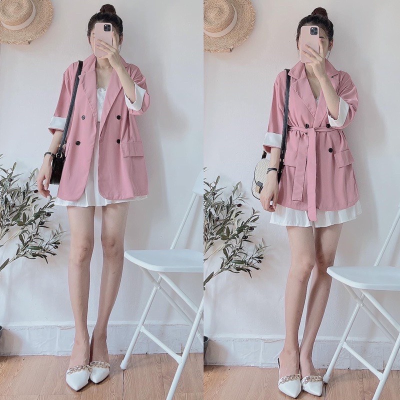 [Ảnh thật/Video]Áo blazer Hàn Quốc tay lỡ kèm đai sang chảnh | BigBuy360 - bigbuy360.vn