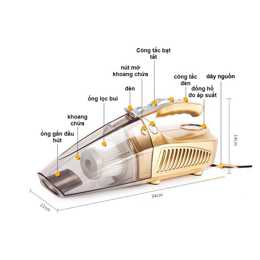 Máy hút bụi cầm tay xe hơi đo áp suất 4in1