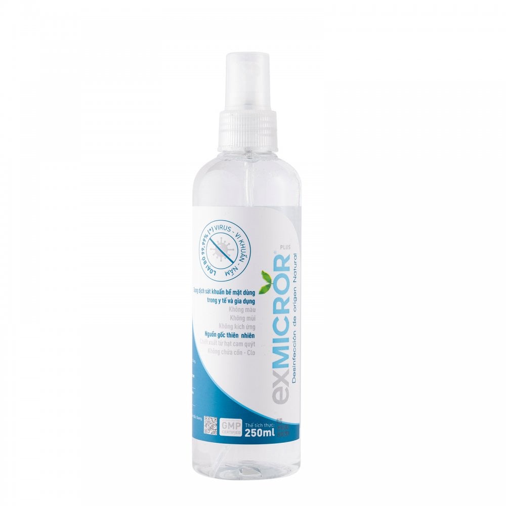 Dung dịch xịt khuẩn EXMICROR PLUS nguồn gốc tự nhiên, không chứa cồn, an toàn cho trẻ nhỏ
