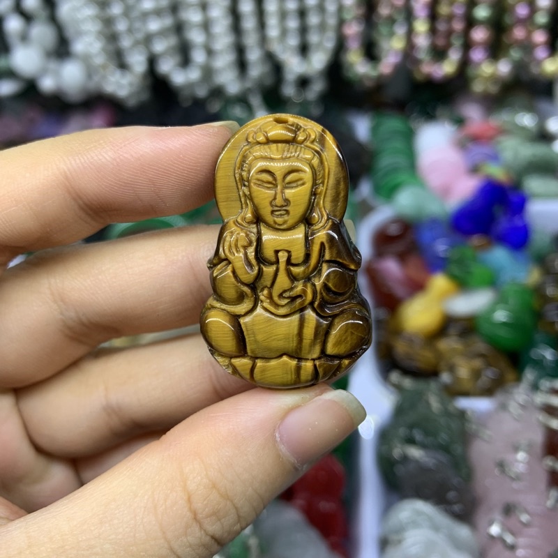 Mặt Dây Chuyền Hình Phật Quan Âm Đá Mắt Hổ Có Tặng Kèm Dây Đeo