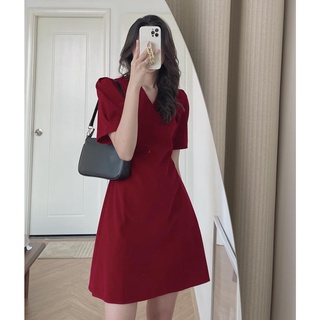 (ảnh thật) Audrey Váy nhung xòe cổ V 954