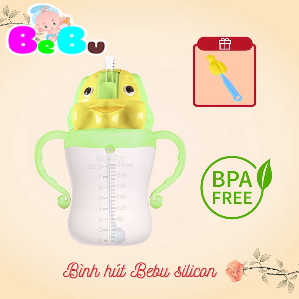 (240ML) Bình uống nước (tập hút tập uống) cho bé BEBU Silicon Kháng khuẩn An Toàn Free BPA