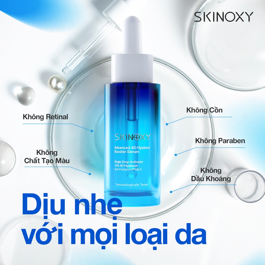 Bộ Đôi Dưỡng Ẩm , Sáng Da 15% Booster Skinoxy Advanced Vit C Peptide 9Ml + 4D Hyaluron 30Ml