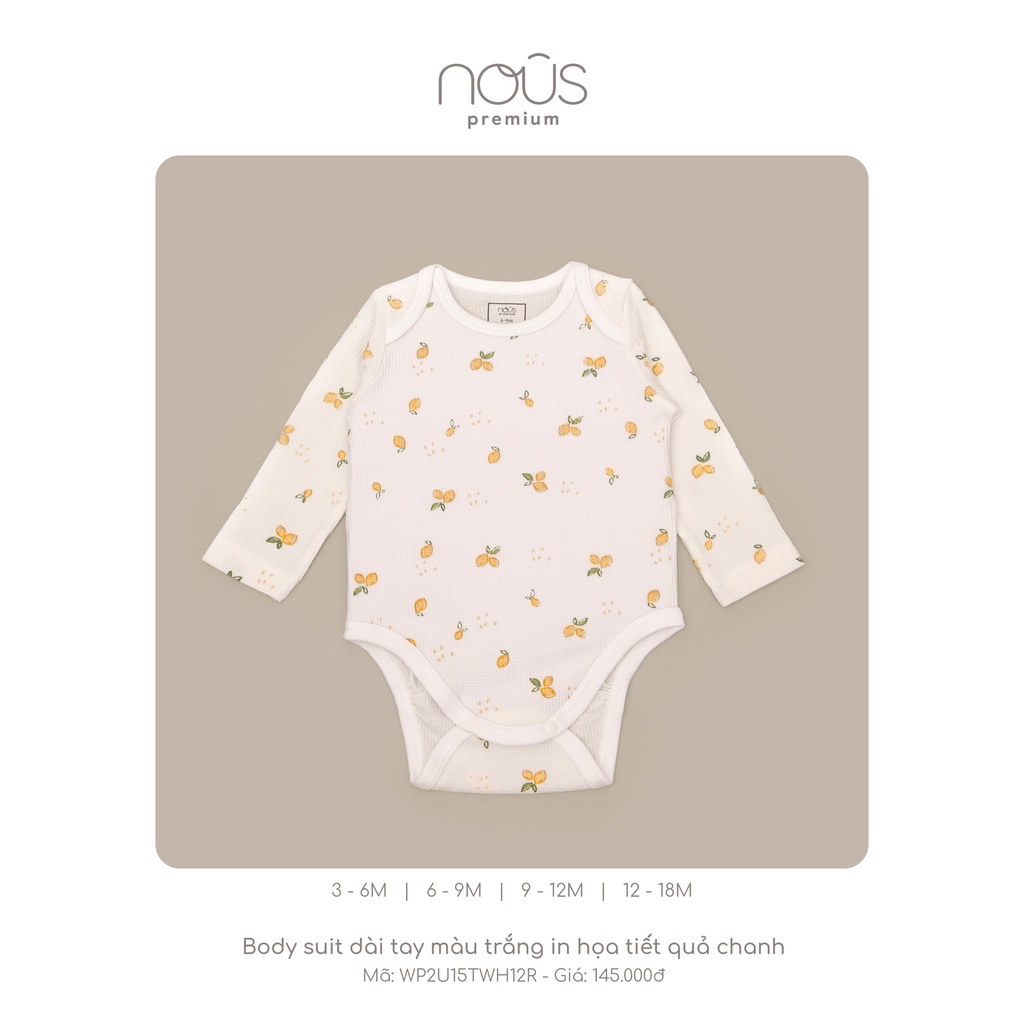 Bodysuit Cài Lệch Dài Tay - Nous Premium Dòng Sản Phẩm Cao Cấp - Cho Bé Sơ Sinh Đến 6-9 Tháng Tuổi Nous Bình Dương
