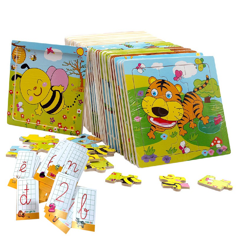 Bộ 5 Tranh Ghép Gỗ Hình Động Vật Và Phương Tiện Giao Thông