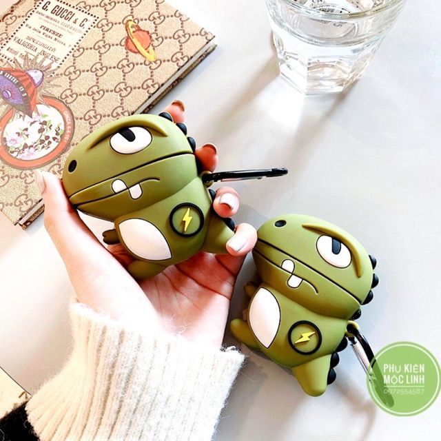 Tặng kèm móc treo - Case airpod 1 2 3 Pro hình Khủng longVỏ bao ốp Airpods silicon đựng tai nghe không dây Dinosaur