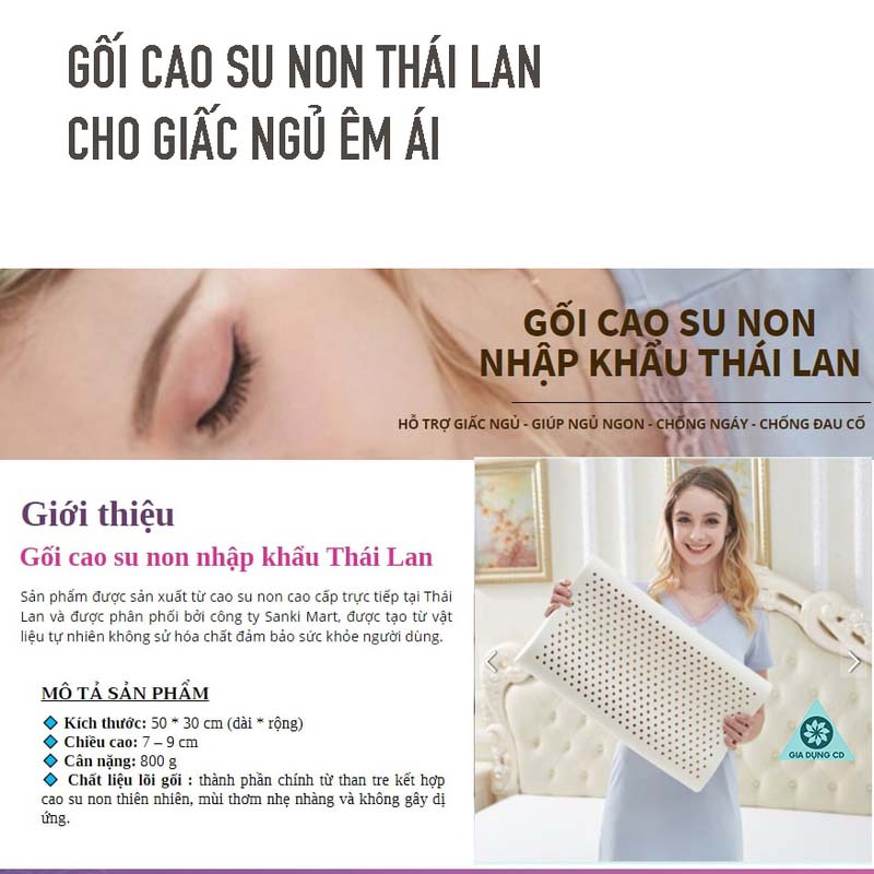 Gối cao su non Thailand có độ đàn hồi , Lổ thoát khí [ GÓI-THÁI ]