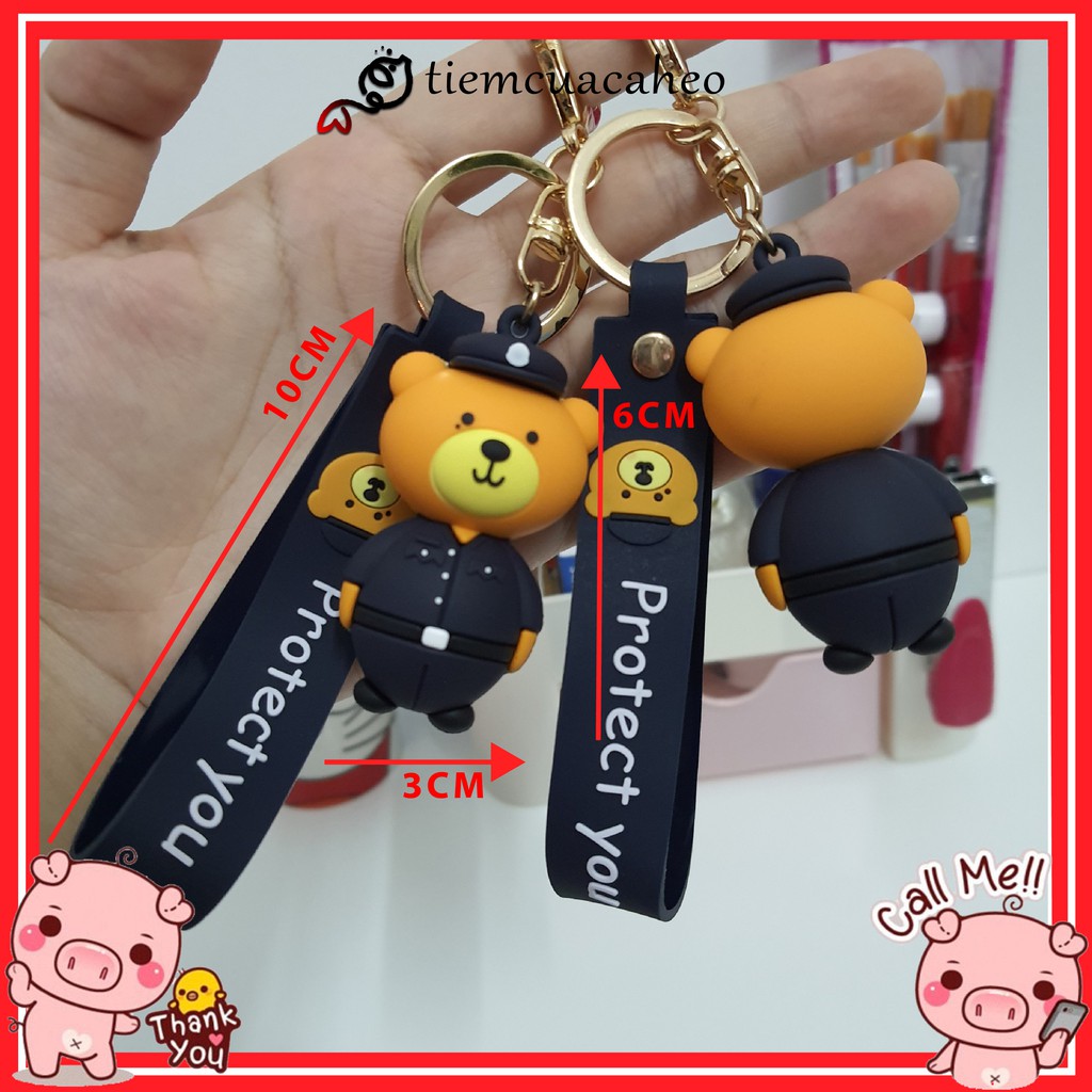 (Sẵn Hàng tại SG, ship hỏa tốc 2h) Móc khóa Hoạt Hình Gấu Brown Cảnh Sát Kèm Dây Silicol, keychain cartoon hot trend