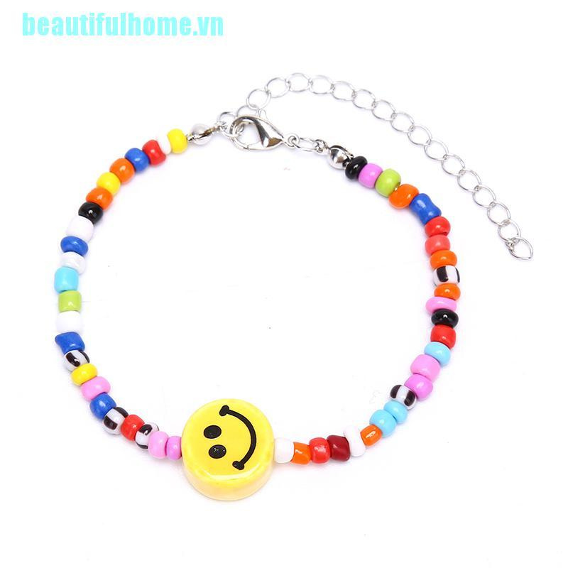 Vòng Tay Chuỗi Hạt Nhiều Màu Mặt Cười Phong Cách Boho