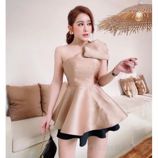 Đầm xòe lệch vai phối nơ siêu xinh