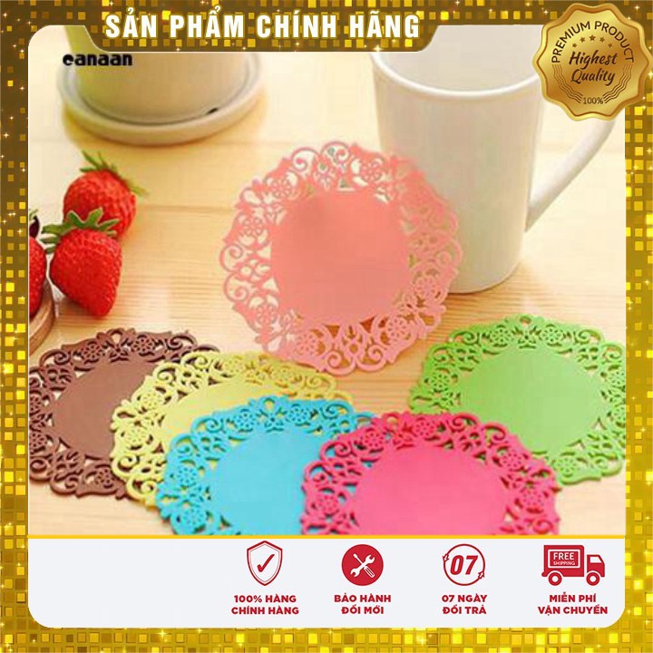 Đế lót ly bằng Silicone họa tiết hoa nhiều màu