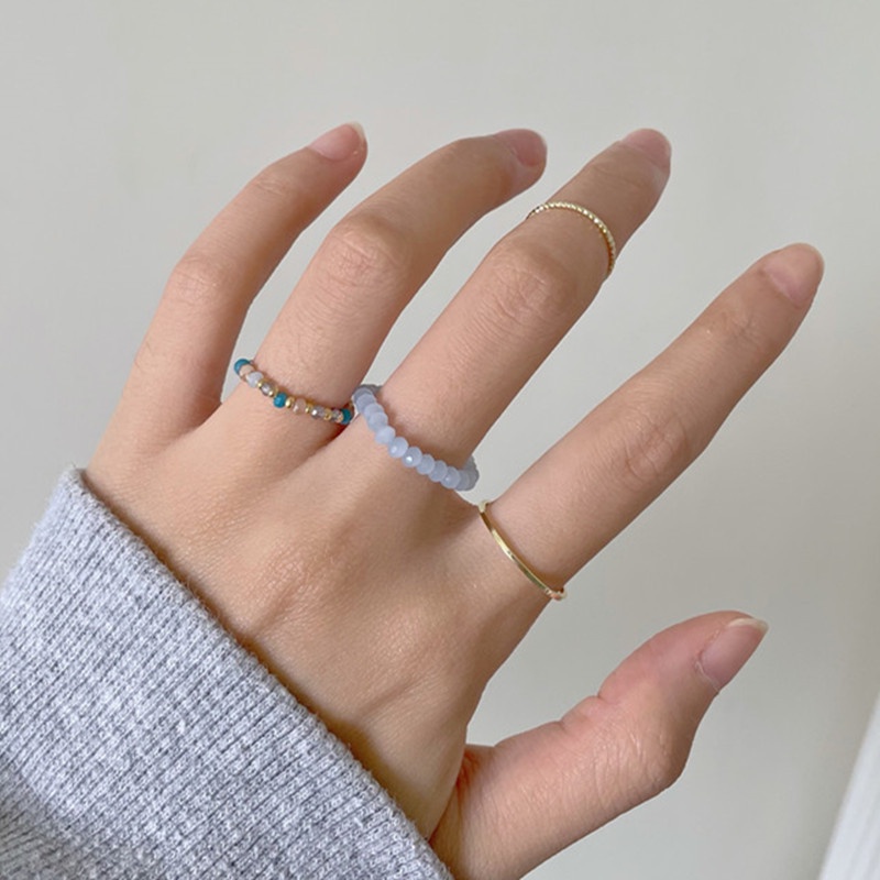 Bộ 4 Nhẫn Đeo Tay Đính Hạt Xinh Xắn Thời Trang Hàn Quốc Cho Nữ