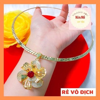 Kiềng cổ nữ💎𝑭𝑹𝑬𝑬𝑺𝑯𝑰𝑷 💎, kiềng dẹp mặt hoa xoáy đỏ thiết kế cao cấp