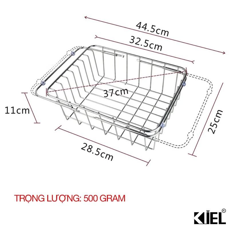 Khay Inox 304 kê bồn rửa chén co giãn tiện lợi - kệ rổ Inox úp chén, trái cây lên bồn chậu rửa