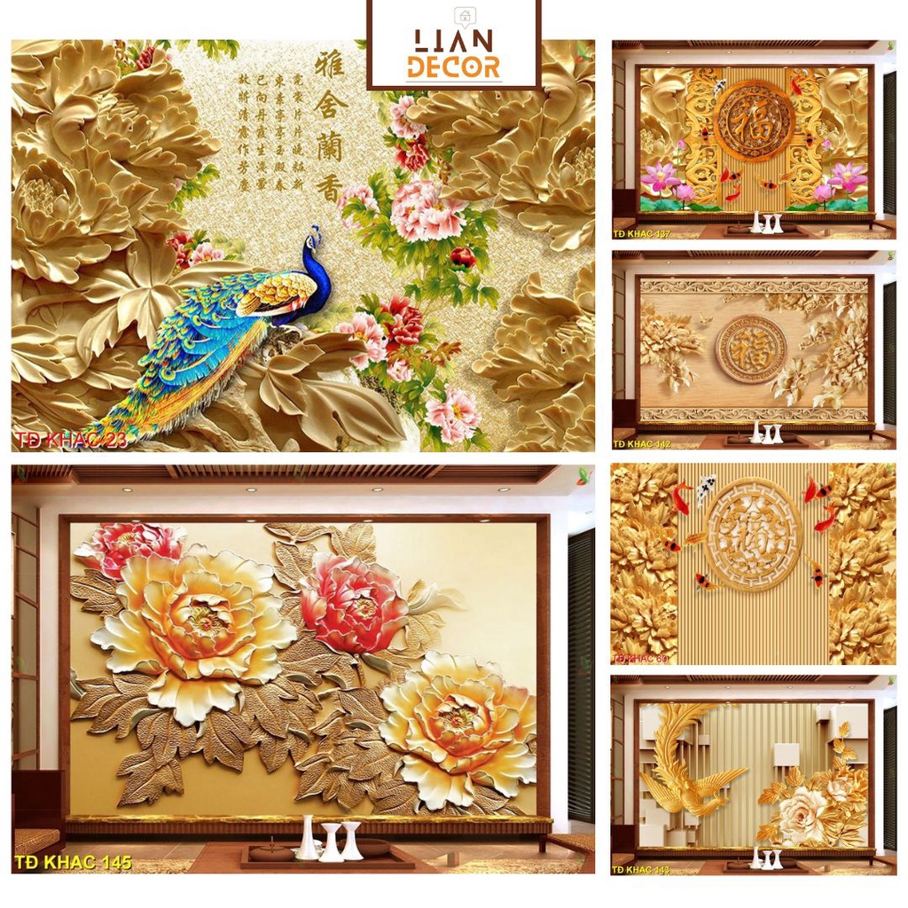 Tranh 3D Mẫu Điêu Khắc Dán Phòng Khách, Phòng Thờ