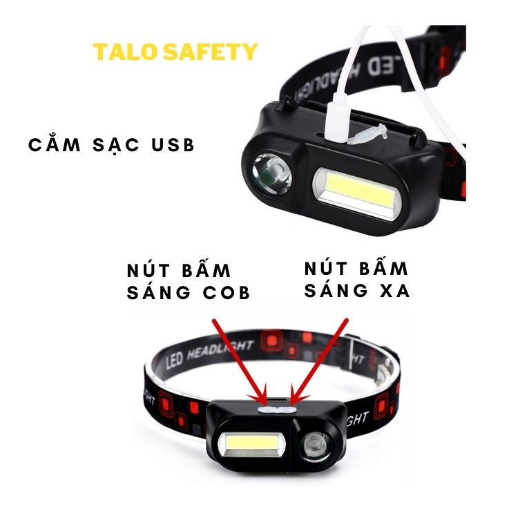 Đèn pin đeo đầu mini nhẹ gọn led XPE và led Cod dùng pin sạc 18650 có thể thay pin linh